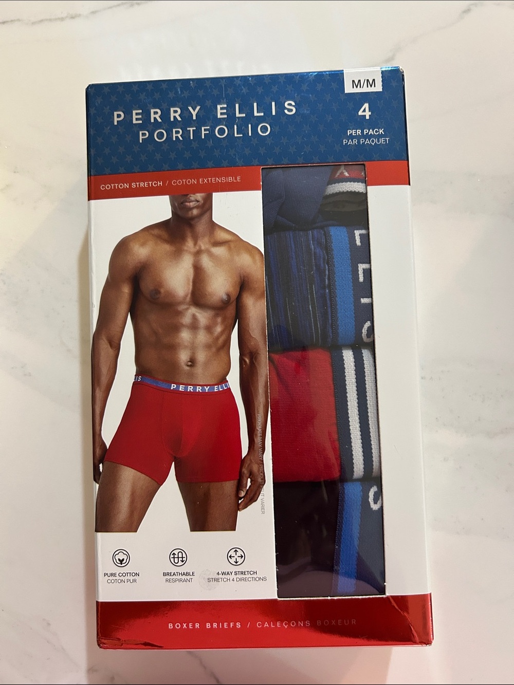 Perry Ellis Portfolio Men's Red and Blue Boxer Brief 4-Pack
